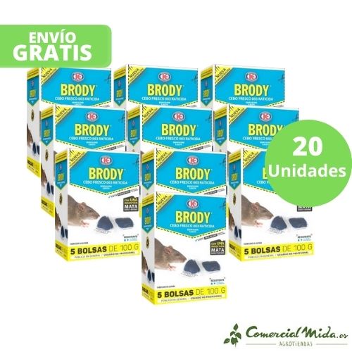 Raticida Brody Uso Doméstico 500 gr pack de 20 unidades