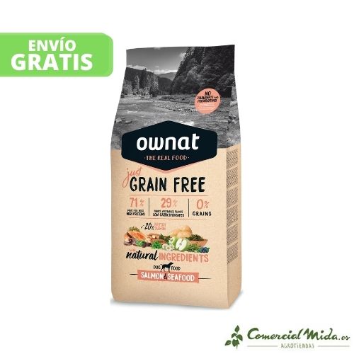 Pienso Ownat Grain Free Adult Salmon&Seafood sin cereales para perros adultos 14Kg